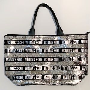 Victorias Secret Black & Silver Sequin Bling Weekender Tote Bag Limited Edition